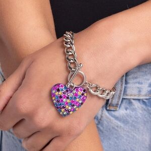 Paparazzi Silver Bracelet with Multicolor Heart Charm